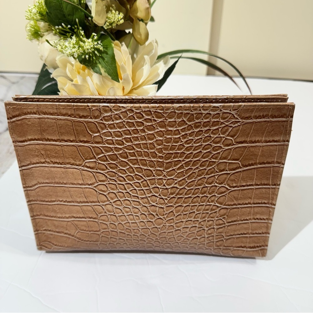 Crocodile Embossed Bronze Makeup/Toiletries Bag - Picture 2 of 5